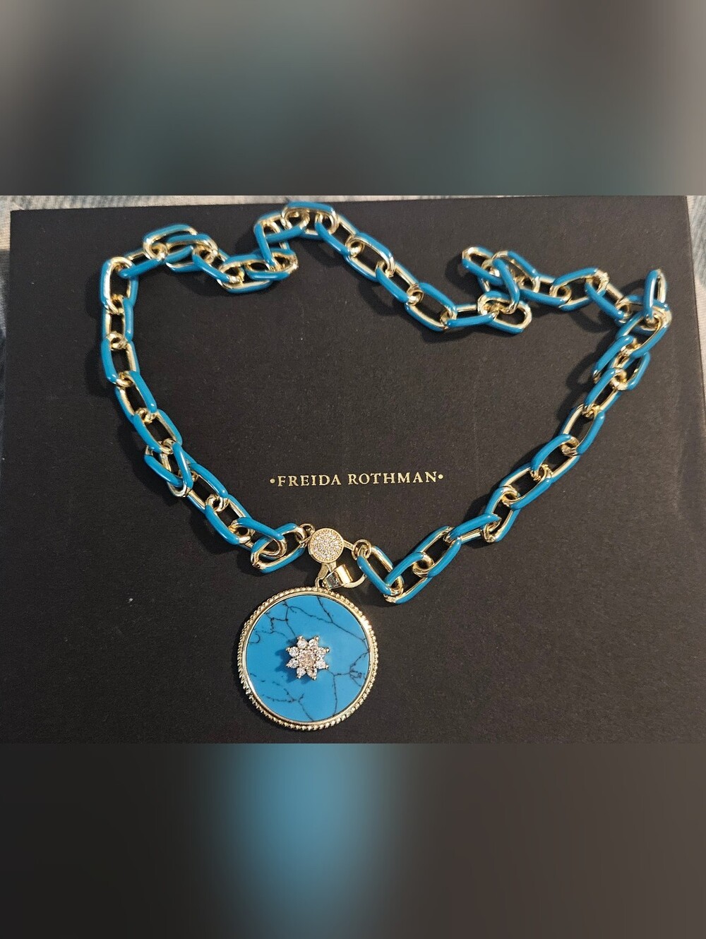 FR Vault Gold-Plated Chain Blue Turquoise Pendant Necklace